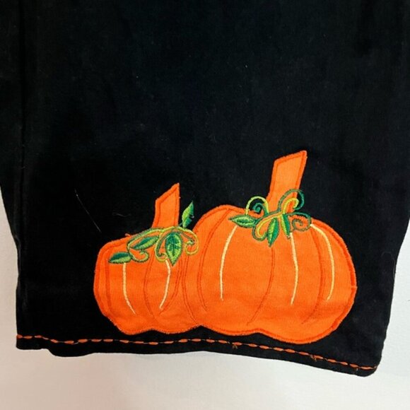 Michael Simon Lite Black Cotton Halloween Pumpkin Embroidered Pants: - Picture 7 of 10